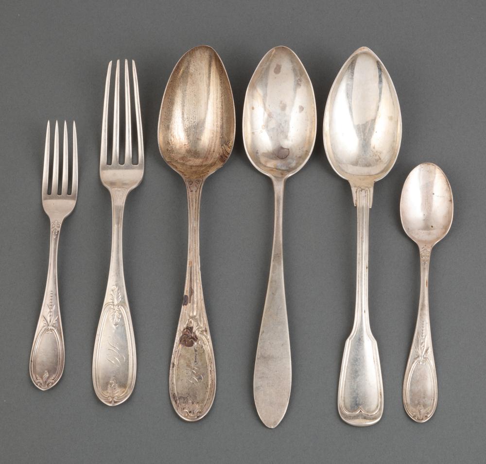 GROUP OF ANTIQUE SILVER FLATWAREGroup