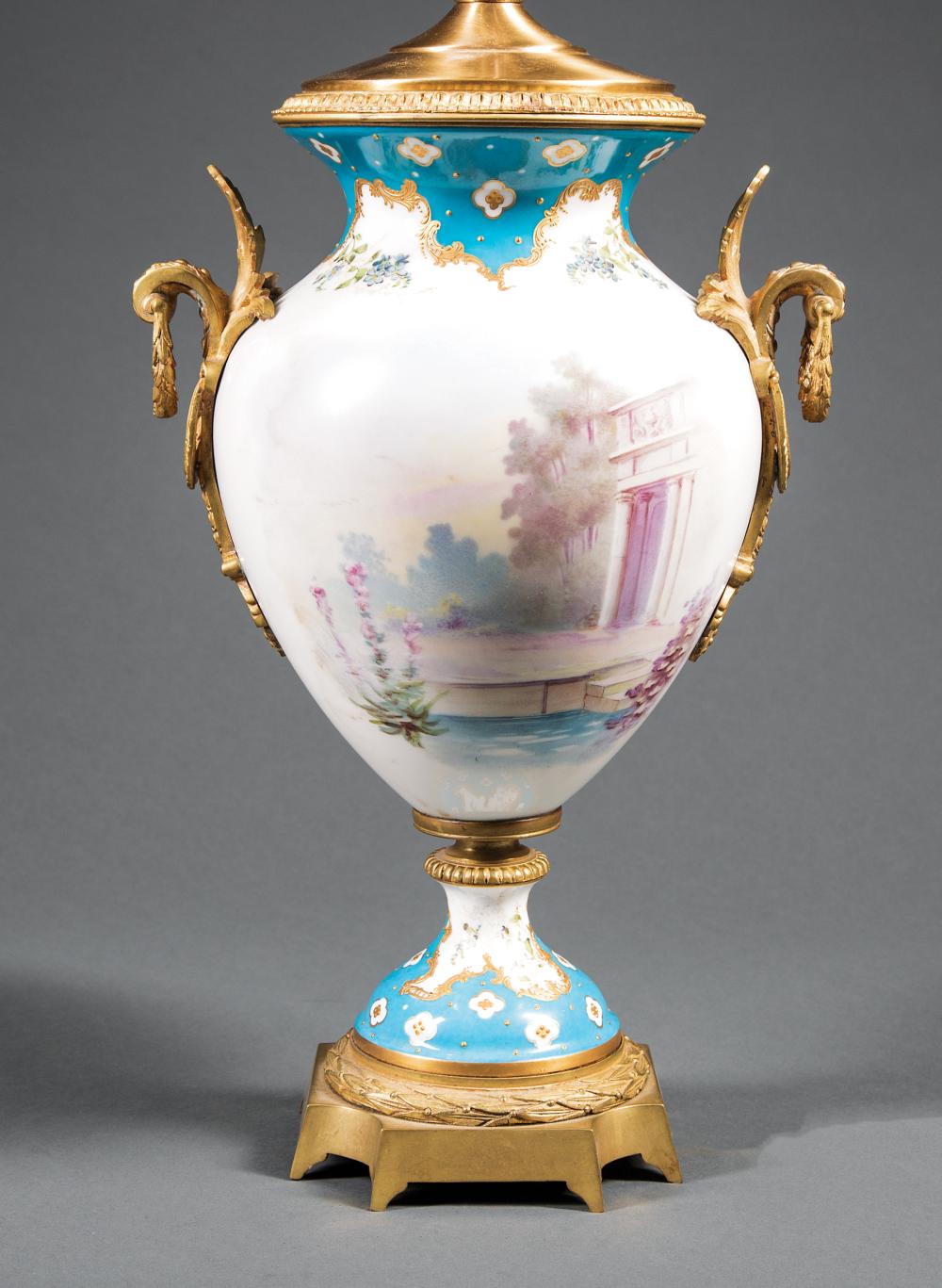 BRONZE-MOUNTED SEVRES-STYLE PORCELAIN
