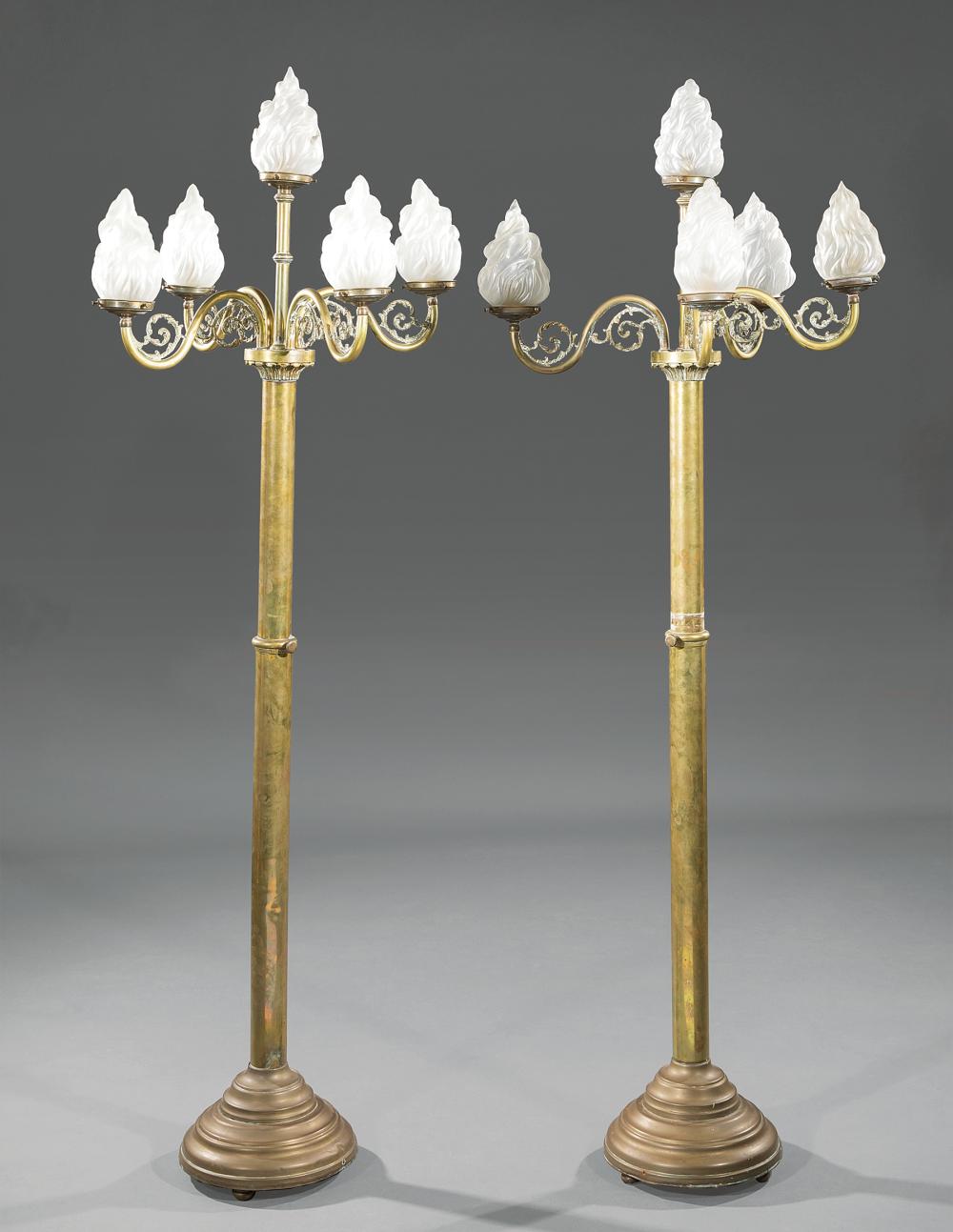 PAIR OF AMERICAN BRASS FIVE-LIGHT