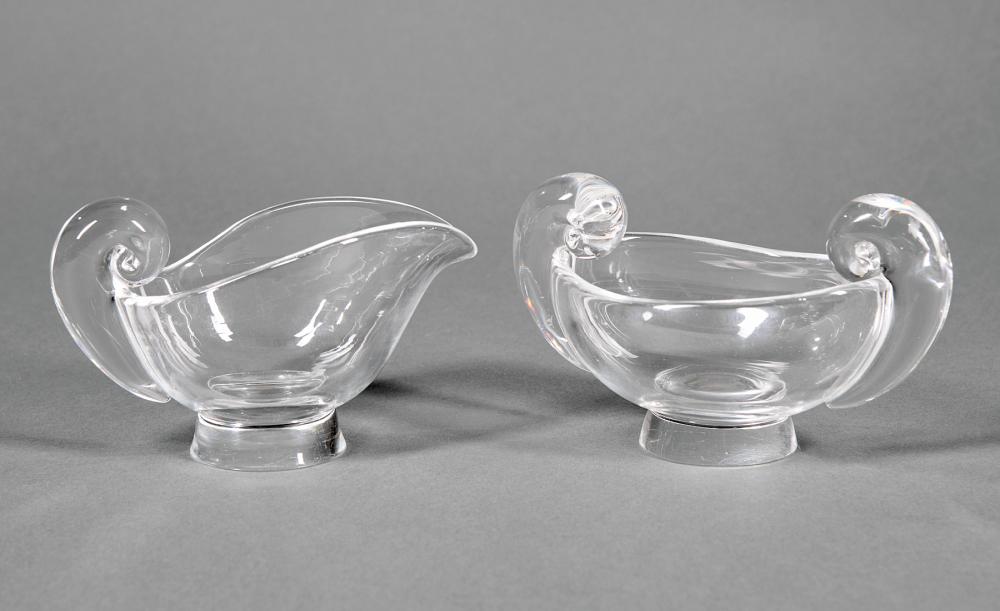 STEUBEN GLASS SUGAR BOWL AND CREAM PITCHERSteuben