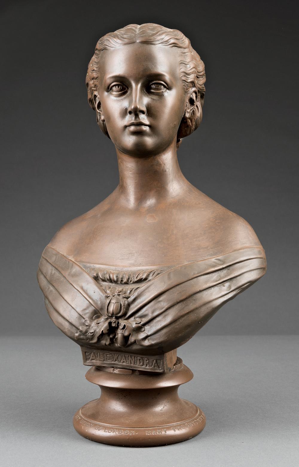 BRONZE-PATINATED PLASTER BUST OF QUEEN