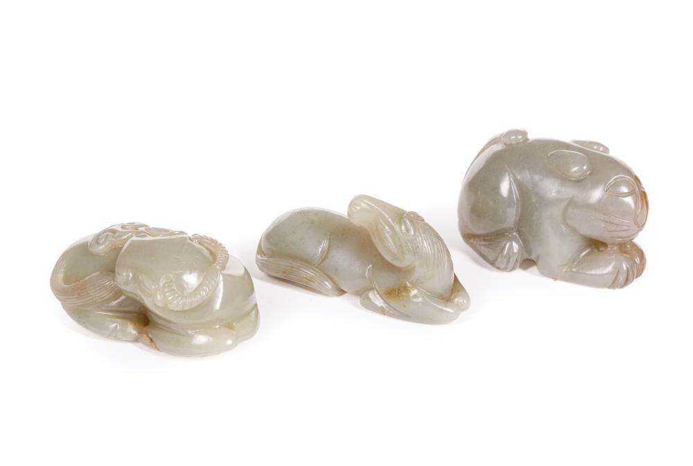 THREE CHINESE CELADON JADE PIECESThree