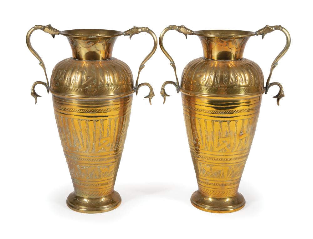 PAIR OF INDO-PERSIAN-STYLE BRASS VASESPair