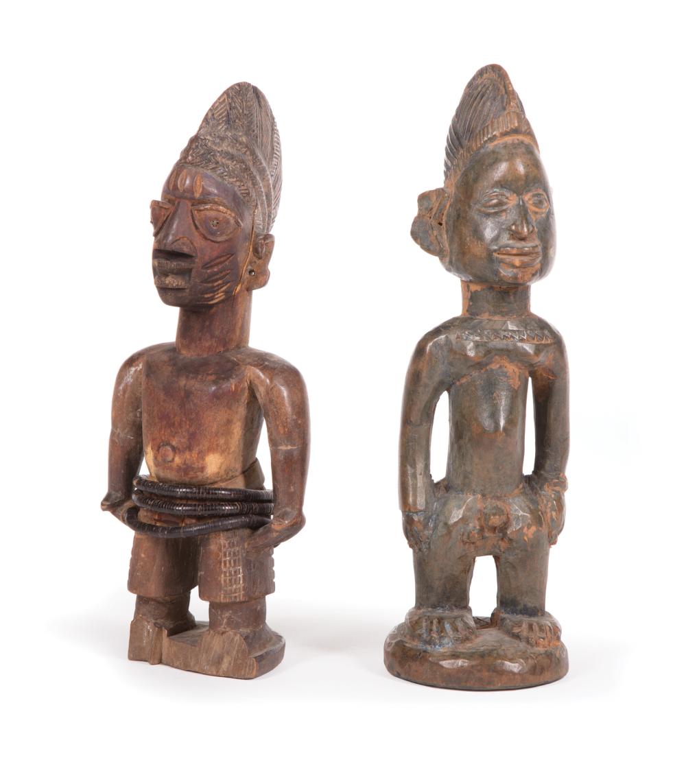 TWO AFRICAN CARVED WOOD IBEJI FIGURESTwo
