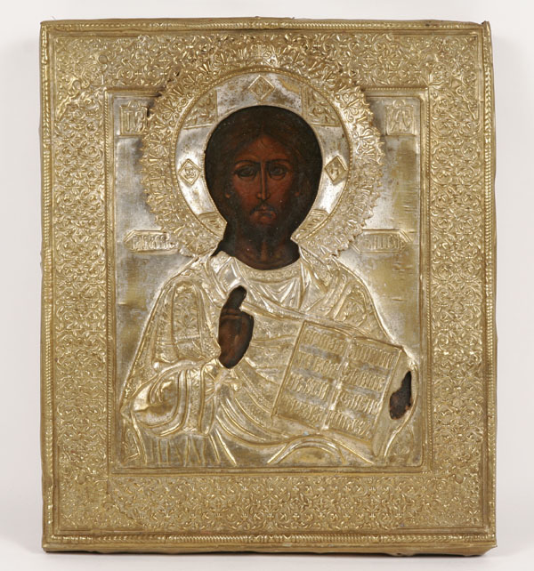 Russian oklad icon of Christ Pantocrator  4f582