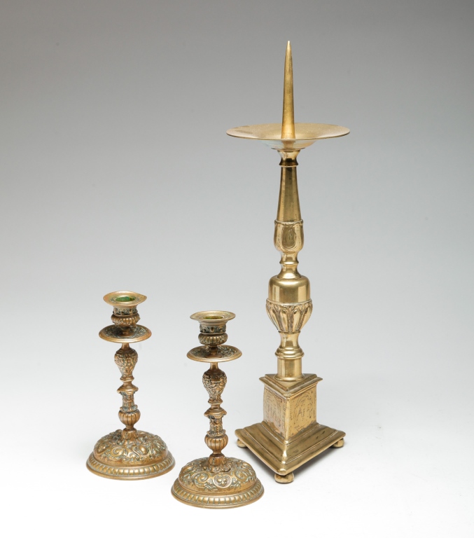 THREE EUROPEAN BRASS CANDLESTICKS  319714