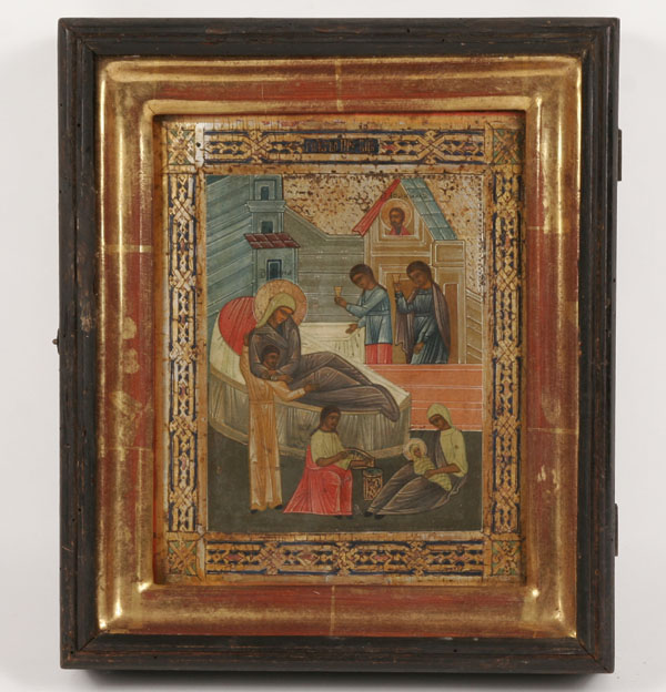 Russian icon Nativity scene with 4f585
