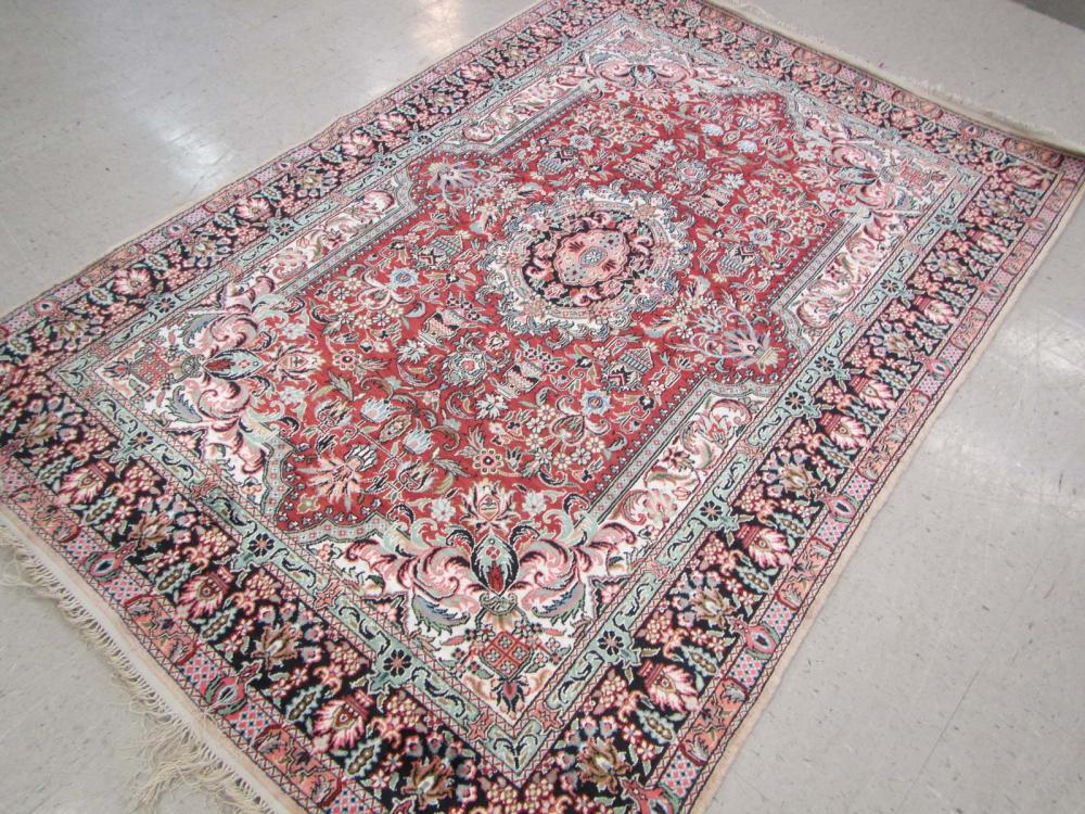 HAND KNOTTED SILK AREA RUG, INDO-PERSIAN,