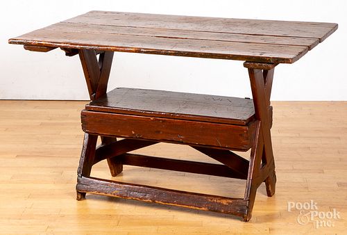 PINE BENCH TABLE, 19TH C.Pine bench