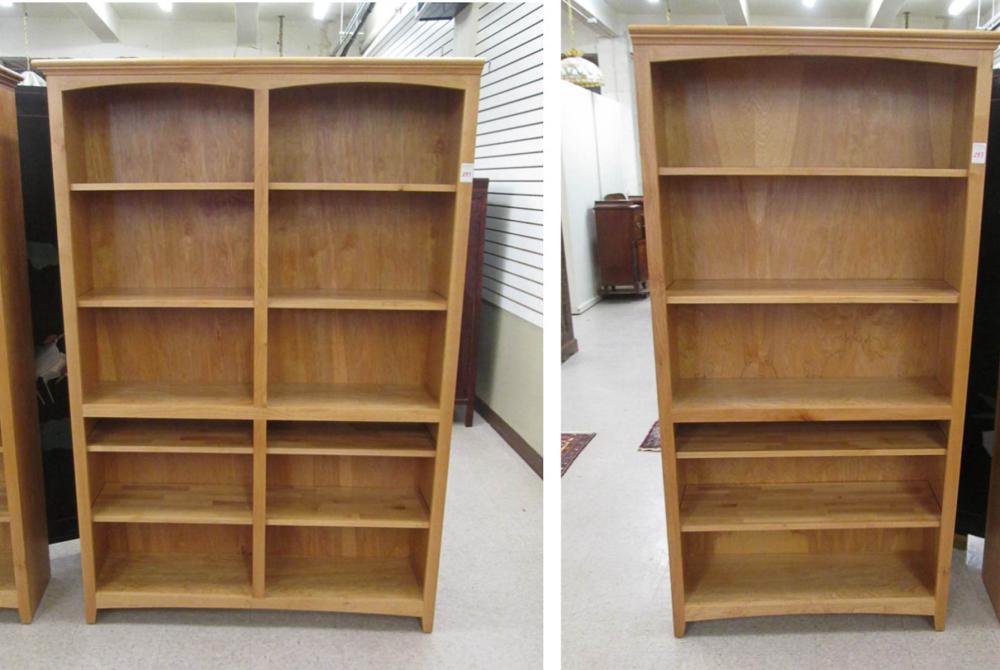 TWO HANDCRAFTED WOOD BOOKCASES,