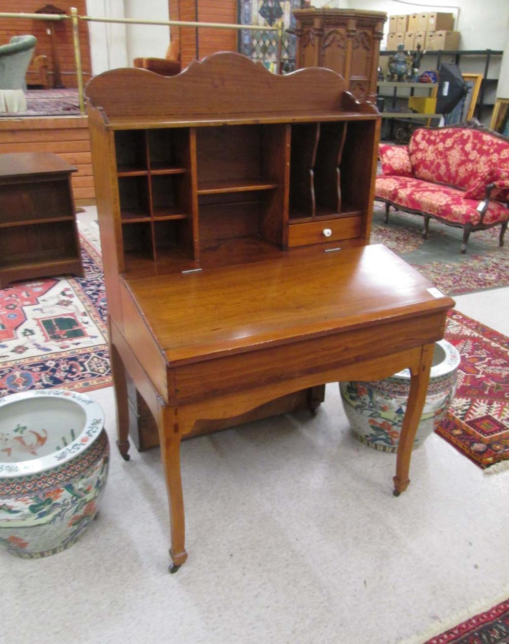 A VICTORIAN SLANT-TOP DESK ON STAND,