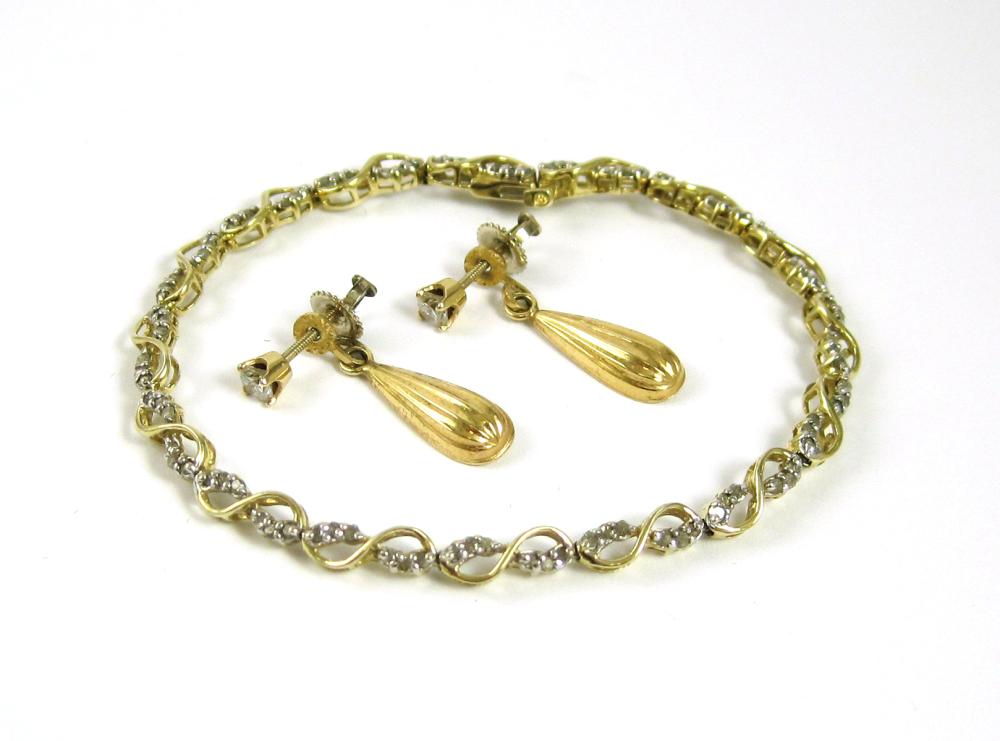 DIAMOND AND GOLD BRACELET AND PAIR