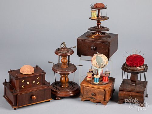 FIVE SEWING BOXES AND STANDS 19TH 31718e