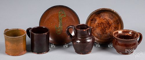 SIX PIECES OF PENNSYLVANIA REDWARE,