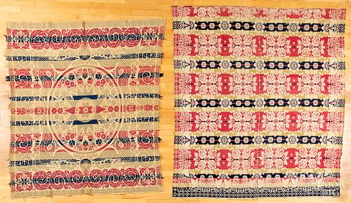 FOUR JACQUARD COVERLETS, CA. 1840.Four