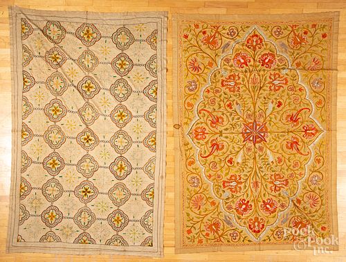 TWO CREWELWORK PANELS, EARLY 20TH