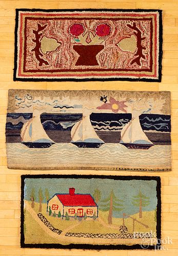 THREE AMERICAN HOOKED RUGS, EARLY