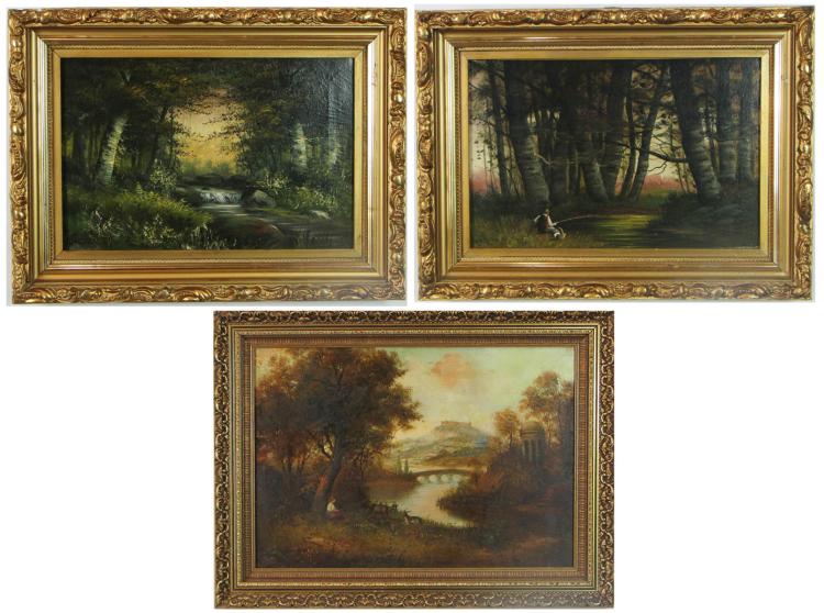 THREE LANDSCAPE OIL PAINTINGS,