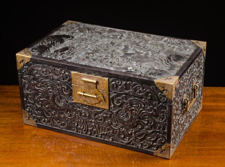 SIGNED CHINESE CARVED ZITAN BOX,