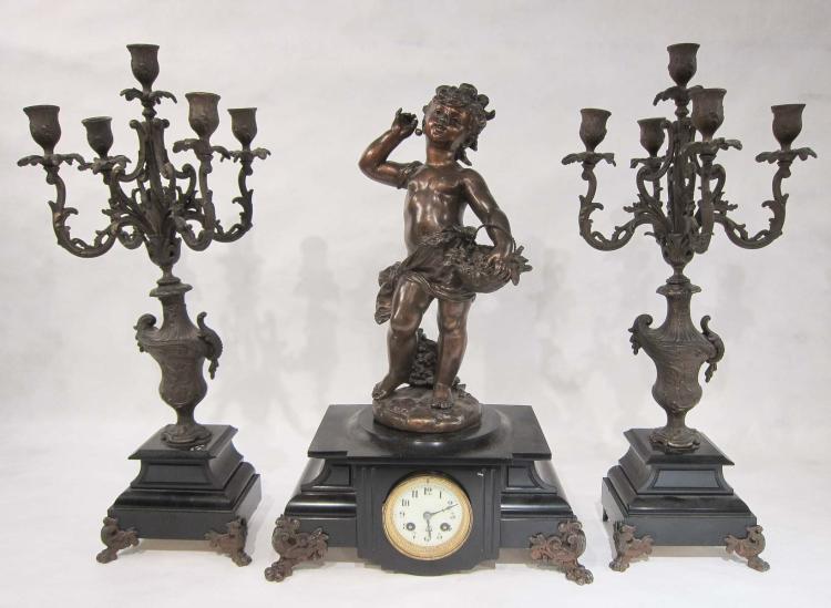 THREE-PIECE SPELTER AND BLACK MARBLE