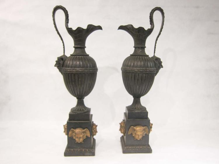 PAIR OF PATINATED AND PARCEL-GILT