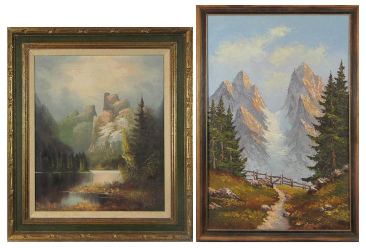 TWO LANDSCAPE OIL PAINTINGS: J.