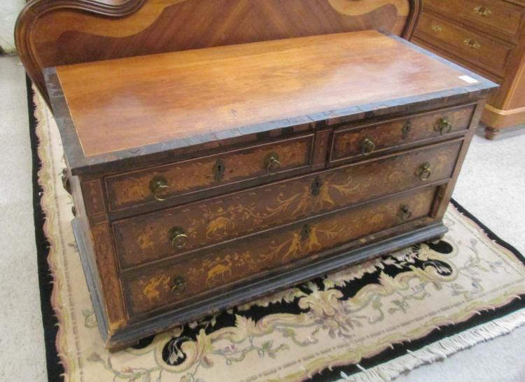 MARQUETRY INLAID LOW CHEST, CONTINENTAL,