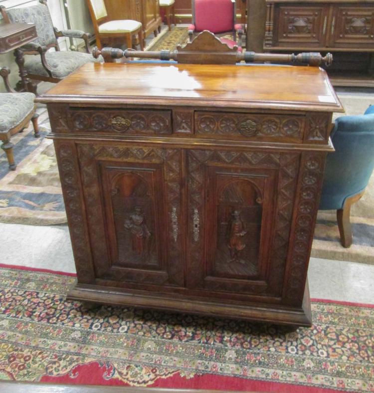 CARVED WALNUT TWO DOOR SIDE CABINET  3172a7