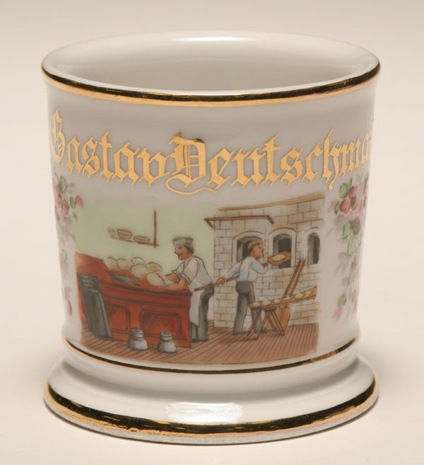 Occupational shaving mug, Baker. Gilt