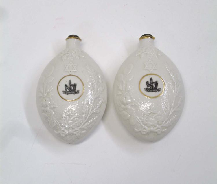 TWO BELLEEK PARIAN PORCELAIN FLASKS  3172b1