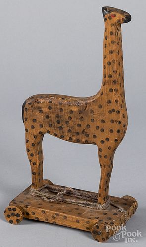 PAINTED PINE GIRAFFE PULL TOY  3172f2