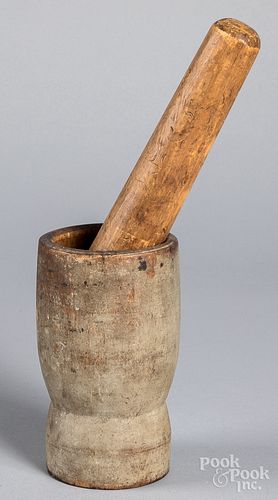 PAINTED MORTAR AND PESTLE 19TH 3172f3