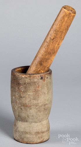 PAINTED MORTAR AND PESTLE, 19TH