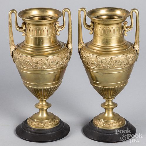 PAIR OF NEOCLASSICAL BRASS URNS 31732c