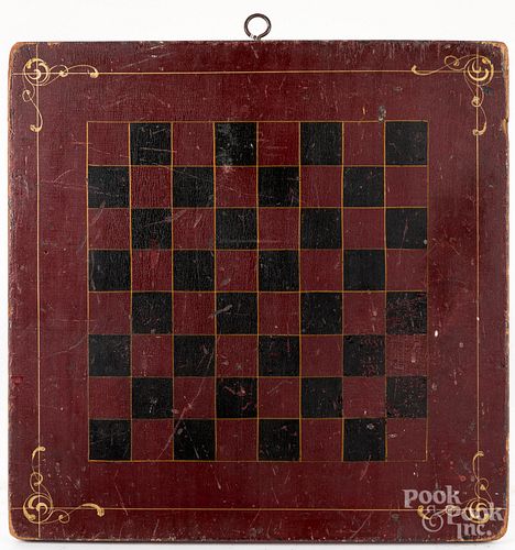 PAINTED PINE GAMEBOARD, 19TH C.Painted