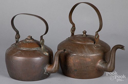 TWO AMERICAN COPPER KETTLES, 19TH