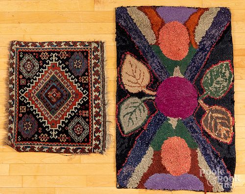 FLORAL HOOKED RUG, TOGETHER WITH