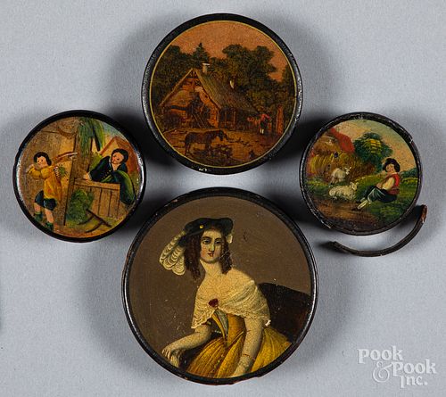 FOUR LACQUER SNUFF BOXES, 19TH