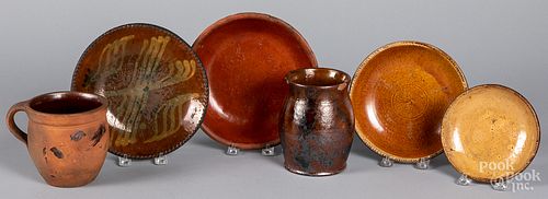 SIX PIECES OF PENNSYLVANIA REDWARE,