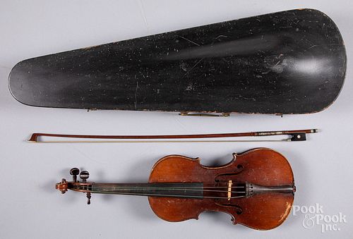 ANTIQUE MAPLE VIOLIN AND BOW.Antique