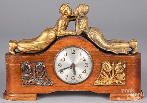 MANTEL CLOCK, WITH GILT FIGURESMantel