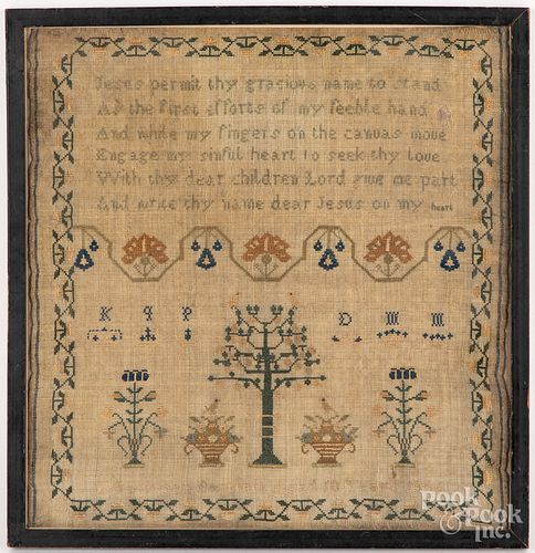 TWO ENGLISH SILK ON LINEN SAMPLERS  3174af