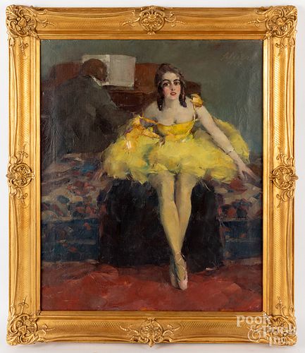 FRENCH OIL ON CANVAS BALLERINAFrench