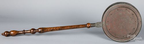 COPPER BEDWARMER, 19TH C.Copper bedwarmer,