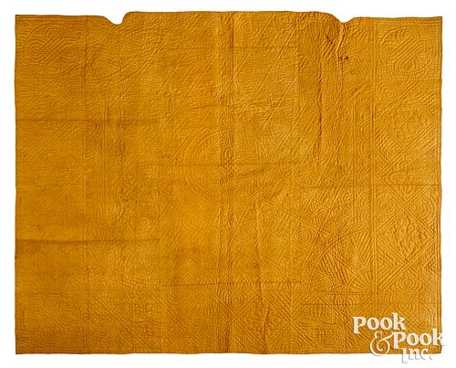 TAN LINSEY WOOLSEY QUILT, EARLY