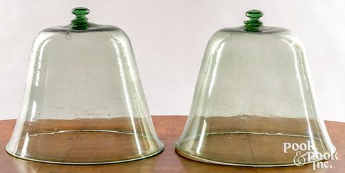 TWO LIGHT GREEN GLASS BELL JARSTwo 3175ed