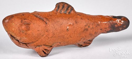 REDWARE FISH WHISTLE, 19TH C.Redware