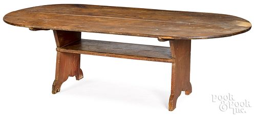 LARGE PINE BENCH TABLE, 19TH C.Large