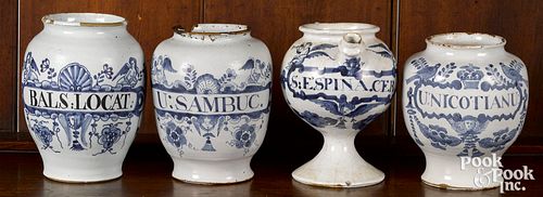 FOUR DELFT BLUE AND WHITE APOTHECARY