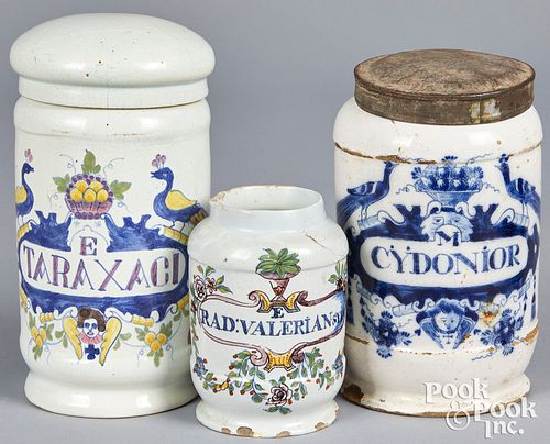 THREE DELFT APOTHECARY JARS, 18TH